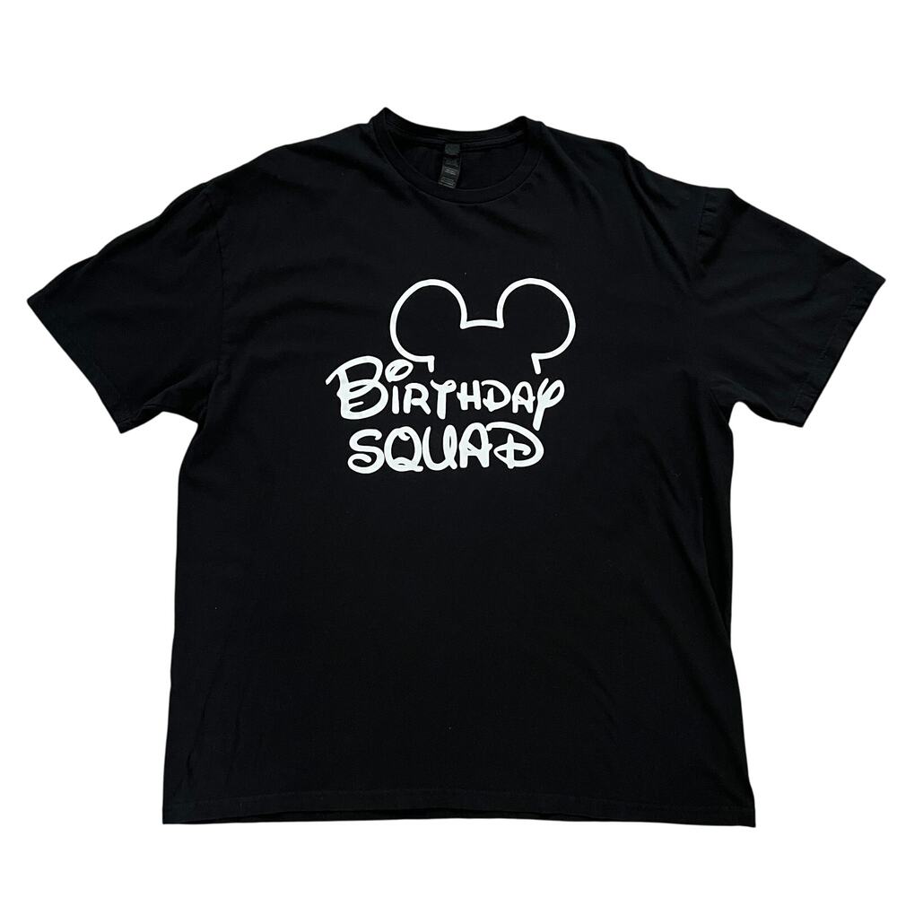 Disney Birthday Squad Men's Black Graphic Logo Tee‎  Mickey Ears Design Size 2XL